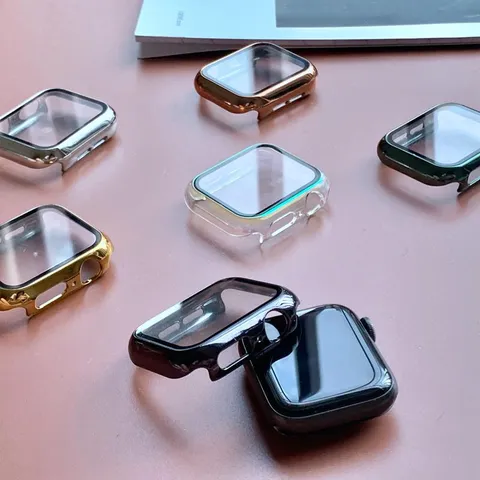 Electroplated PC Protective Case With Tempered Glass Screen Protector For Smartwatch Smart Watch Accessories