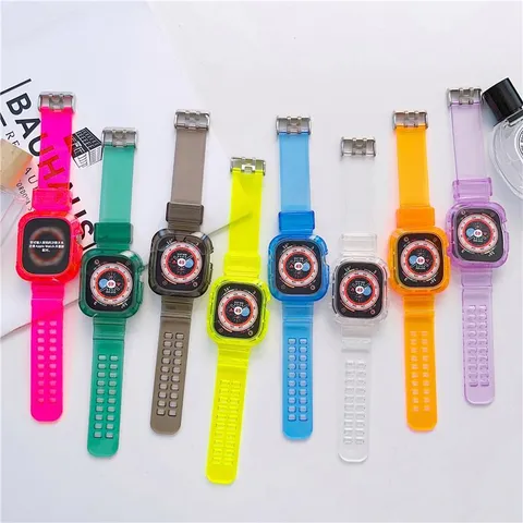 Transparent Glacier Silicone Watch Strap With Protective Case For Apple Watch Sport Wristband Replacement Band Accessories