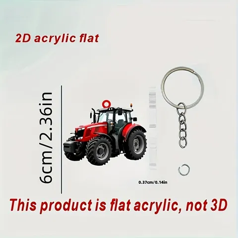 Red Harvester Tractor 2D Flat Acrylic Pendant Car Rearview Mirror Hanging Ornament Keychain For Men Women Auto Interior Decor