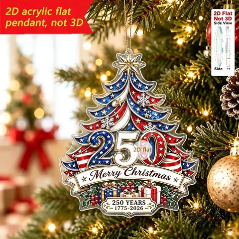 Colgante de Acrílico 2D Árbol de Navidad Trineo Conmemorativo del 250 Aniversario USA Bandera Americana Decoración Patriótica Regalo