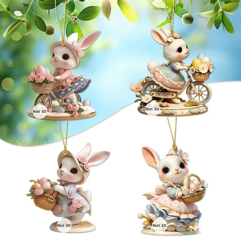 Ostern Hase Acryl Flach Anhänger 2D Niedliches Kaninchen Hängende Deko Für Auto Rückspiegel Rucksack Schlüsselanhänger Frühlingsgeschenk