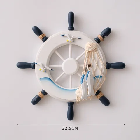Stile Mediterraneo Timone in Legno Appeso a Parete Tema Marino Nautico Arredamento per la Casa Ornamento Sospeso