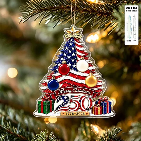 Colgante de Acrílico 2D Árbol de Navidad Trineo Conmemorativo del 250 Aniversario USA Bandera Americana Decoración Patriótica Regalo