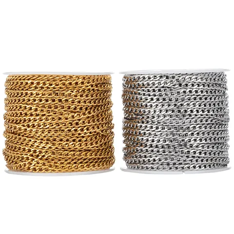 Cadena NK de Acero Inoxidable Cadena Cubana Galvanizada al Vacío Resultados de Fabricación de Joyas DIY Oro y Color Acero