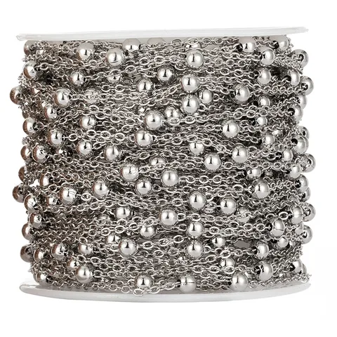 Cadena Satélite con Cuentas de Acero Inoxidable Cadenas de Cruz y Bolas Galvanizada Accesorios para Creación de Joyas DIY