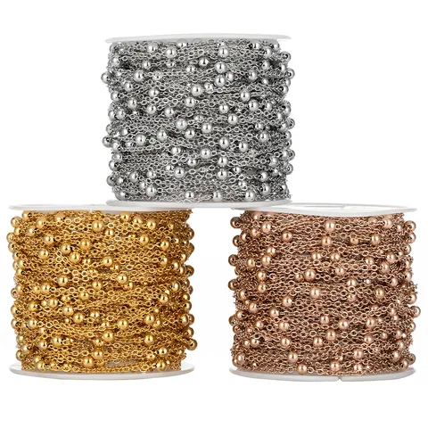 Cadena Satélite con Cuentas de Acero Inoxidable Cadenas de Cruz y Bolas Galvanizada Accesorios para Creación de Joyas DIY