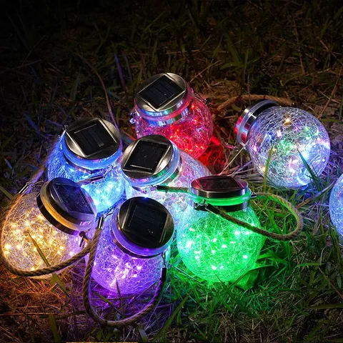 Lámpara Colgante de Patio de Vidrio Craquelado Solar Lámpara Decorativa de Paisaje de Jardín Impermeable con Cadena de LED