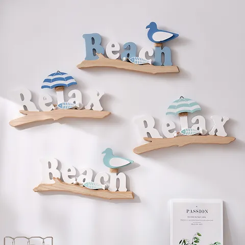 Mediterranean Style Wooden Beach Chair Seabird Wall Hanging Plaque Kids Room Bedroom Home Decorative Sign