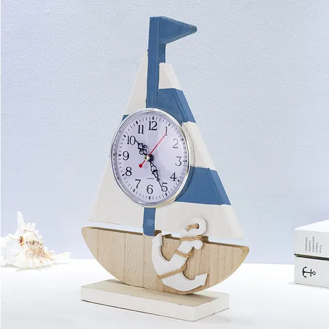 Mediterraner Stil Holz Segelboot Anker Tischuhr Kreative Stille Desk Uhr Für Schlafzimmer Wohnzimmer Dekor