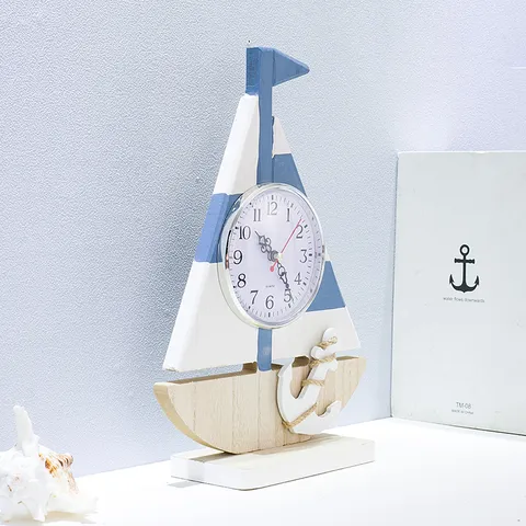 Mediterraner Stil Holz Segelboot Anker Tischuhr Kreative Stille Desk Uhr Für Schlafzimmer Wohnzimmer Dekor