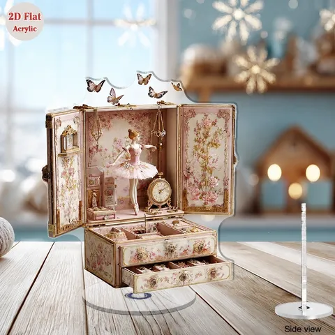 Nordic Acrylic Nativity Scene Christmas Tabletop Ornament Rotating Ballet Girl Carousel Printed Flat Decorative Stand Gift