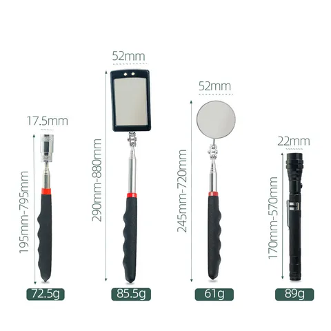 Outil de Ramassage Magnétique Télescopique Barre Aimantée Extensible Avec Miroir d'Inspection Et Lampe de Poche LED Pour Réparation Automobile