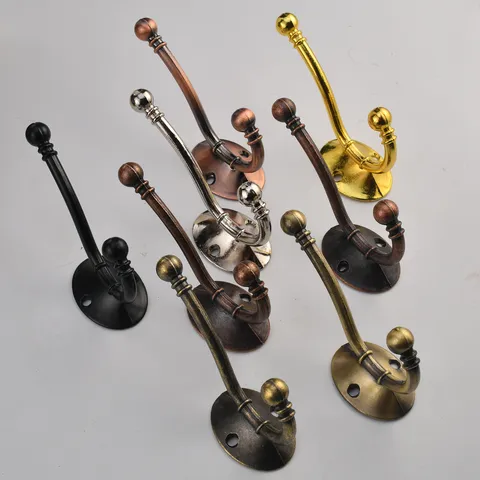 European Retro Metal Coat Hook Wall Mounted Double Robe Hook Heavy Duty Hat Hanger For Cabinet Door Wall Decor