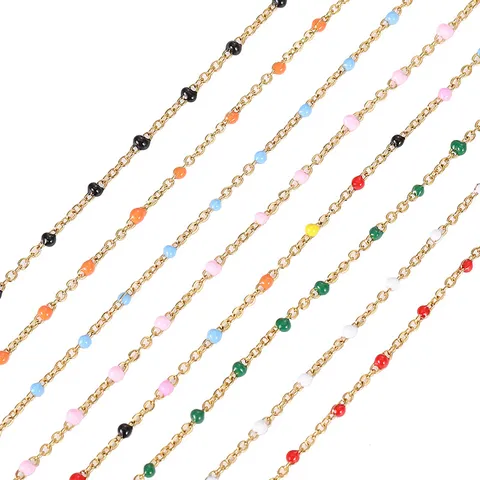 Cadena Cruzada O de Acero Inoxidable con Cuentas de Esmalte Coloridas DIY Hecho a Mano Fabricación de Joyas Collar Pulsera Accesorios
