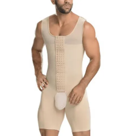 Men's One-Piece Body Shaper Bodysuit Front Hook-and-Eye Closure Tummy Control Waist Cincher Butt Lifter High Stretch Shapewear