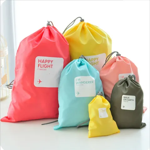 Ensemble de Sacs de Rangement de Voyage Poches Imperméables en Nylon à Cordon pour Vêtements Organisateur de Lingerie Cubes d'Emballage