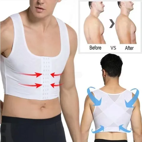 Men Body Shaper Vest Chest Compression Top With Back Support Breathable Mesh Gynecomastia Shirt Slimming Underwear Shapewear