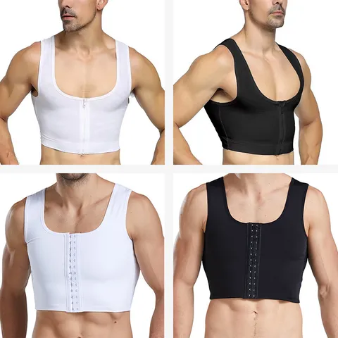 Men Body Shaper Vest Chest Compression Top With Back Support Breathable Mesh Gynecomastia Shirt Slimming Underwear Shapewear