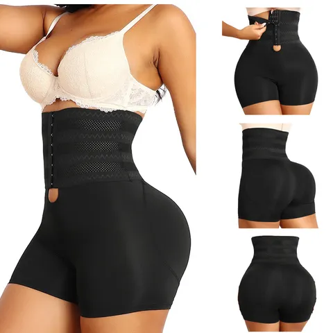 Women Plus Size High Waist Shapewear Shorts Tummy Control Hip Lift Shaping Panties With Row Hooks Breathable Mesh Body Shaper