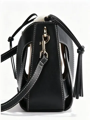 Fashion Patchwork PU Leather Bucket Bag For Women Niche Design Commuter Shoulder Bag With Inner Drawstring Pouch Crossbody Bag