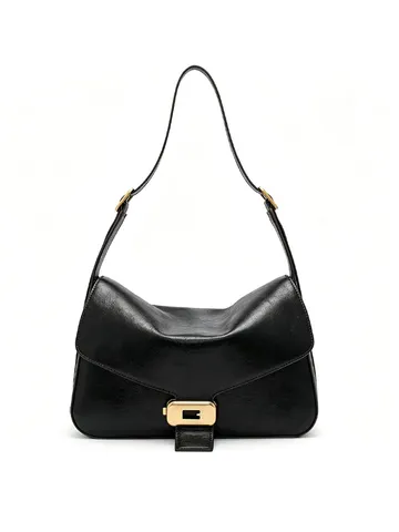 Women Oil Wax PU Leather Motorcycle Bag Fashion Commute Underarm Bag Shoulder Messenger Bag With Metal Lock Square Handbag