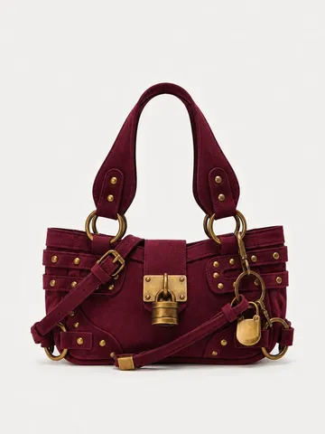 Women Y2K Vintage Motorcycle Crossbody Bag PU Leather Rivet Lock Velvet Texture Shoulder Bag 2026 Autumn Millennial Bag