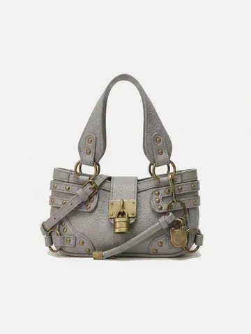 Sac Bandoulière Moto Vintage pour Femme Motif Litchi Avec Serrure Métallique Rivet Street Style Sac à Main en Cuir PU