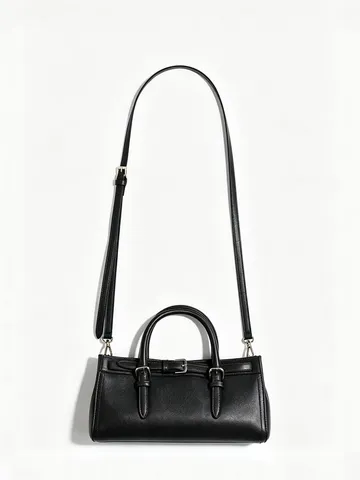 Women Urban Minimalist PU Leather Shoulder Bag Buckle Decor Commuter Handbag Crossbody Satchel Office Briefcase Solid Color