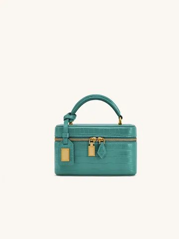 Women Mini Box Bag Crocodile Embossed PU Leather Crossbody Bag Elegant Vintage Handbag With Top Handle Shoulder Bag