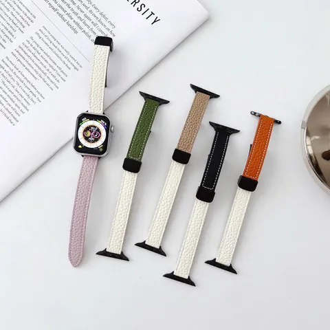 Cinturino per Orologio alla Moda in Pelle Granata Litchi Abbinamento Colori Fibbia Pieghevole Magnetica di Ricambio Per Apple Watch