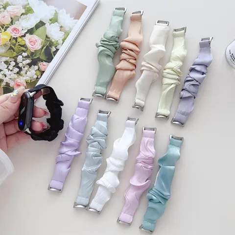 Chiffon Scrunchie Watch Band For Xiaomi Smart Band 8 Replacement Elastic Fabric Wrist Strap Fashion Casual Jewelry Accessory