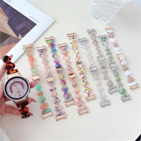 Women's Fashion Resin Heart Chain Link Watch Band With Metal Buckle Compatible With Samsung Smart Watch