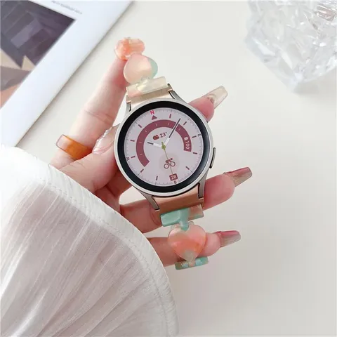 Women's Fashion Resin Heart Chain Link Watch Band With Metal Buckle Compatible With Samsung Smart Watch