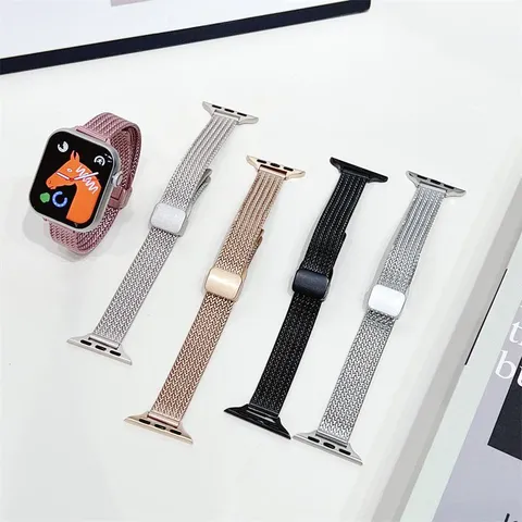 Cinturino Per Orologio Milanese In Metallo Starlight Chiusura Magnetica Pieghevole Motivo A Grano Per Smartwatch