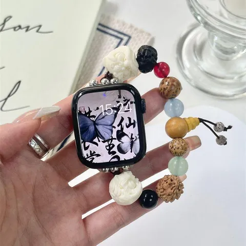 Traditionele Chinese Stijl Kralen Smartwatch Band Leeuwenkop Bedel Horlogeband