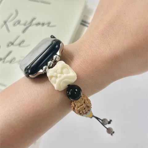 Traditionele Chinese Stijl Kralen Smartwatch Band Leeuwenkop Bedel Horlogeband