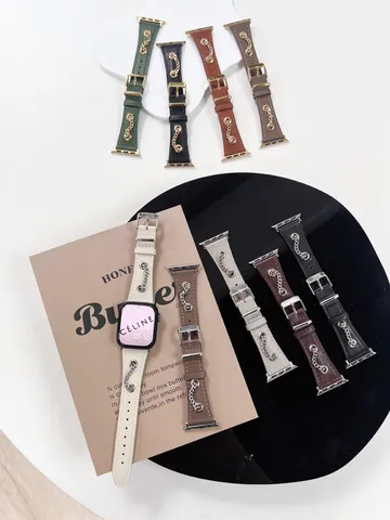 Vintage Lederen Horlogeband Met Metalen Ketting Voor Smartwatch Vervangende Band Elegante Polsband Sieraden Stijl