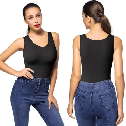 Women Seamless Shapewear Vest Long Waist Slimming Body Shaper Wireless Camisole Innerwear Top With Removable Pads Comfort Tummy Control Tank Top