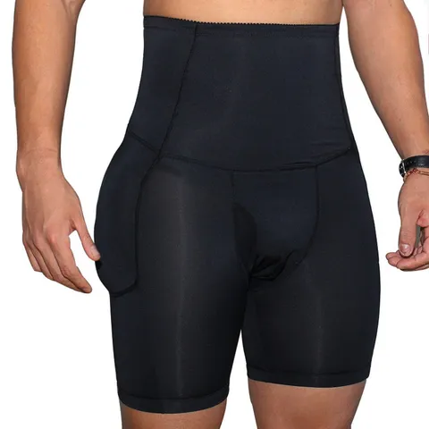 Men High Waist Padded Butt Lifter Shapewear Polyester Breathable Tummy Control Body Shaper Boxer Briefs Solid Color Male Underwear