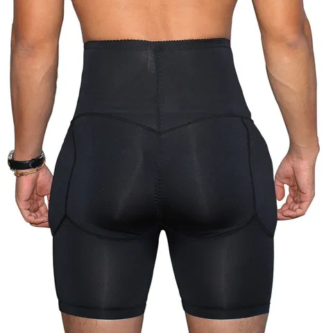 Men High Waist Padded Butt Lifter Shapewear Polyester Breathable Tummy Control Body Shaper Boxer Briefs Solid Color Male Underwear