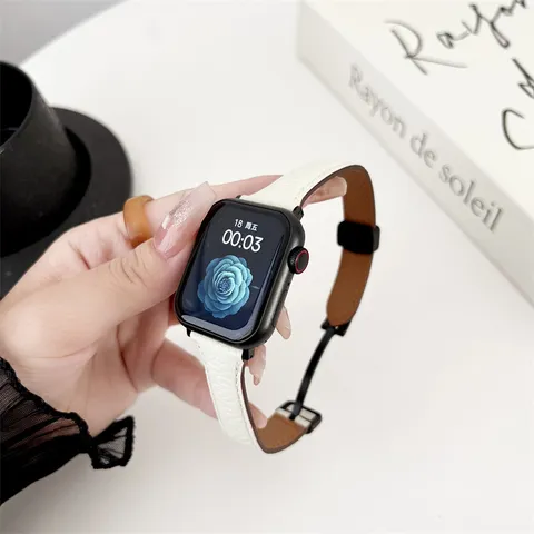 Smart Watch Band Genuine Leather Slim Magnetic Replacement Strap Comfortable Casual Wristband For Smartwatch Series