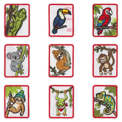 Parches Bordados Dibujos Animados Animales Salvajes de la Jungla para Ropa Niños Termoadhesivos Perezoso Mono Poliéster Algodón Insignia