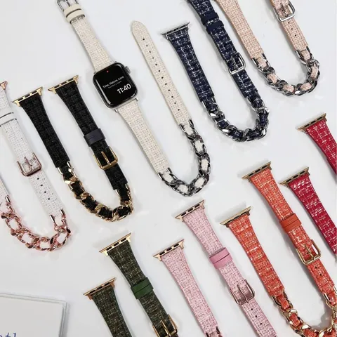 Modisches Echtes Leder Uhrenarmband Metallkette Smartwatch Armband Luxus Doppelwickel Ersatzband Für Apple Watch