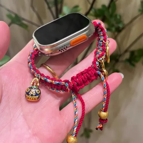 Braided Rope Smart Watch Band For Apple Watch Replacement Strap Woven Wristband With Metal Pendant Stylish Design