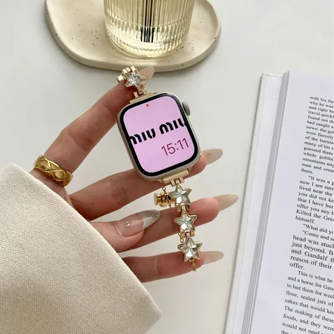 Metall Stern Strass Kette Uhrenarmband Kompatibel Mit Apple Watch Series Ultra SE Huawei Mode Damen Schmuck Armband