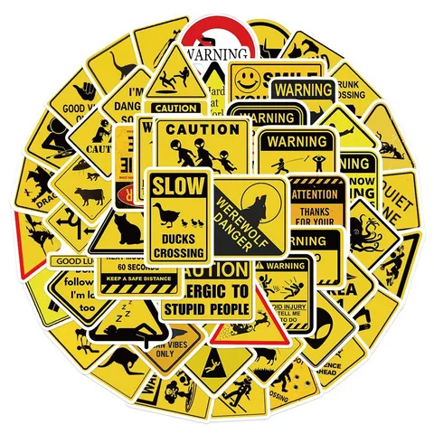 Pegatinas Divertidas Señales Advertencia PVC Impermeables Calcomanías Dibujos Animados Para Moto Coche Portátil Maleta