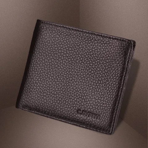 Cartera Corta de Cuero Genuino para Hombre Piel de Vacuno Color Sólido Minimalista Plegable Tarjetero Monedero Negocios