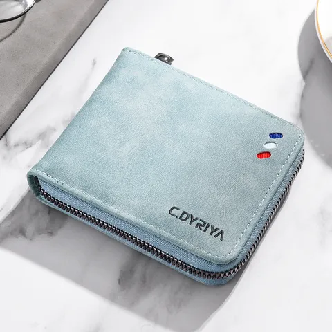 Cartera Corta de Cuero PU para Hombre Vintage Plegable Cremallera Tarjetero Monedero Multifuncional Negocios Casual