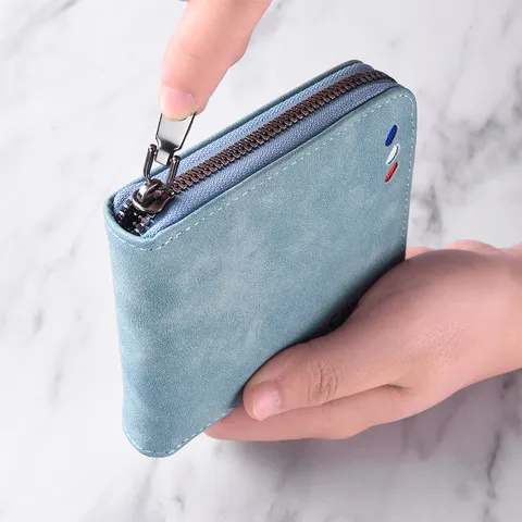 Cartera Corta de Cuero PU para Hombre Vintage Plegable Cremallera Tarjetero Monedero Multifuncional Negocios Casual