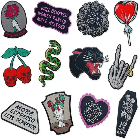 Punk Embroidered Patches For Clothing Punk Skull Black Panther Iron On Patch DIY Woven Labels Decoration Appliques Jacket Bag Badge